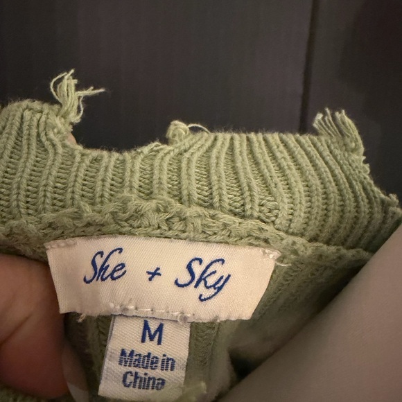 She + Sky Sage Green Ribbed Sweater - Picture 3 of 6